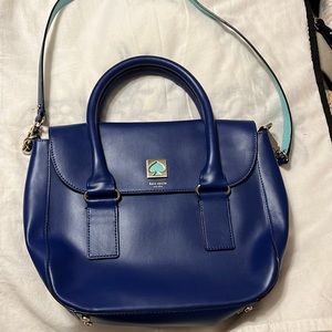 Gorgeous Kate Spade Satchel Blue with sea foam green handle on reverse side